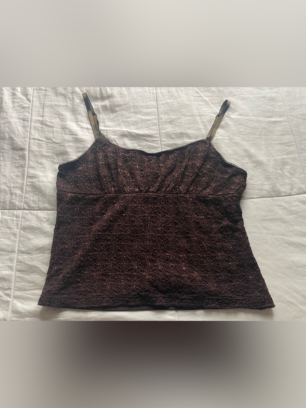 Y2K Chocolate Brown Textured Babydoll Cami Top XL Petite Goblincore Fairycore